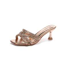 SANDALES RHINESTONE SIMPLE FASDHIONABLE DAILY CASUAL Stylish Sandals Summer Sandals For Women - Champagne - View 2