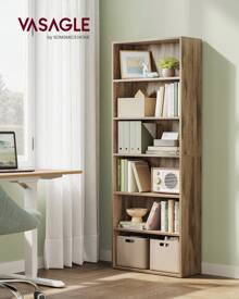 VASAGLE Bookshelf, 6-Tier Bookcase, Book Shelf Furniture, Open Storage Shelves, Room Decor, For Living Room, Home Office, Dinning Room,  9.4 X 23.6 X 63.3 Inches, Camel Brown - Màu be - Xem 1