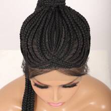 31-Inch Box Braid Wig, Black Lace Front Ponytail Wig For Women, Lightweight Synthetic Braided Wig With Baby Hair, Double Lace Handmade