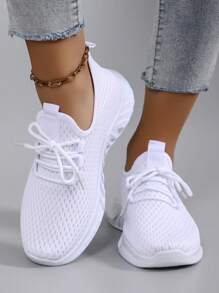 Women's Spring New Lace-Up Casual Athletic Shoes, Comfortable Breathable Lightweight Non-Slip Sports Sneakers - White - View 4