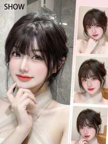 1片带鬓角的卷曲自然款刘海假发片，夹式接发爪，发夹，发卡，学习用品，假发片，发饰 - 彩色 - 查看 6