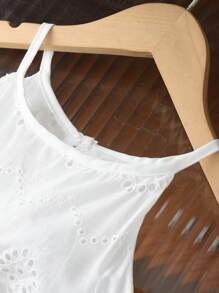 Young Girls White Sleeveless Hollow-Out Long Dress