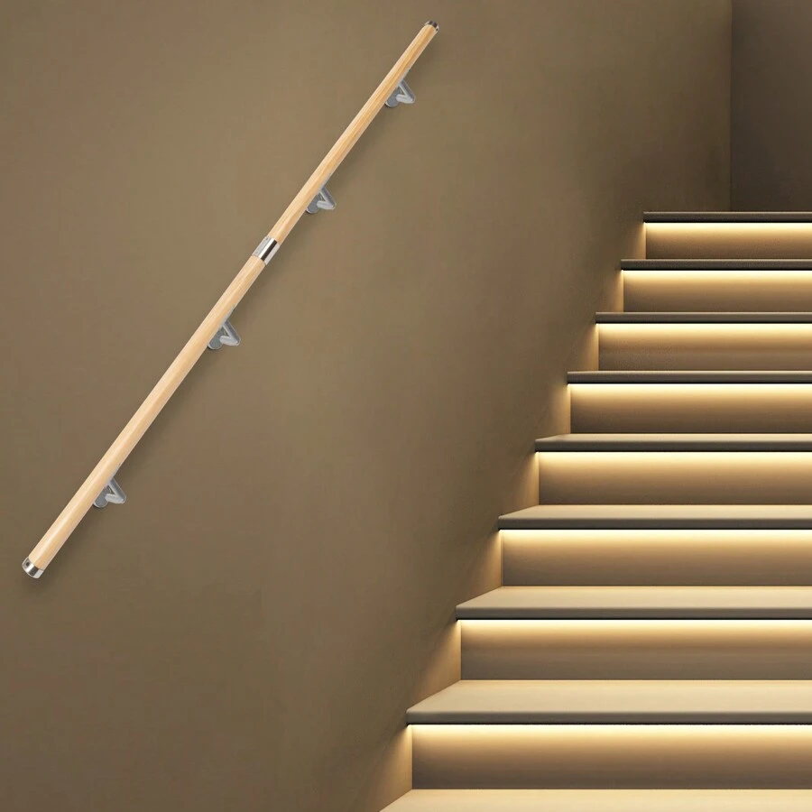 6.6FT Modern Wooden Yellow Color PVC Staircase Handrail With 4pcs Rail Brackets Wall Mount Stair Hand Railing - Wood - View 1