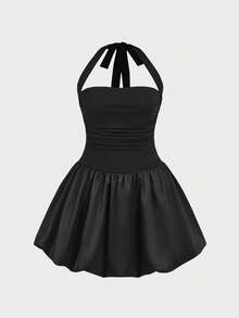 女士性感V领迷你连衣裙，奢华精品高端派对鸡尾酒礼服，适合生日、宴会、结婚纪念日等场合，黑色夏季优雅款 - 黑色 - 查看 2