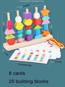 Christmas Decoration Montessori Toys For Kids, 5 Sets Of Column Bead Toys, Color Cards Matching Game, Educational Beads, Shape Building Blocks For Toddlers School, Student,Stationery,School Supplies