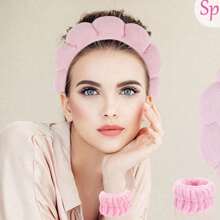 6pcs/Set Women's SPA Hairband Set, Spa Headband Hair Hoop Claw Clip Velvet Hair Hoop Wristband For Washing Face Skincare Makeup Wear, Gift Home Bathroom Decor Fall Decor Back To School