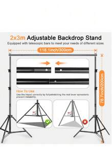 A Set Of Party Background Stand, Large Size 200cm * 300cm Adjustable Photo Background Stand, With 4 Spring Clips, Stand Clips, Christmas Party, Christmas Decoration, Halloween Party, Birthday Party, Holiday, DIY Background Cloth For Use - Black - View 4