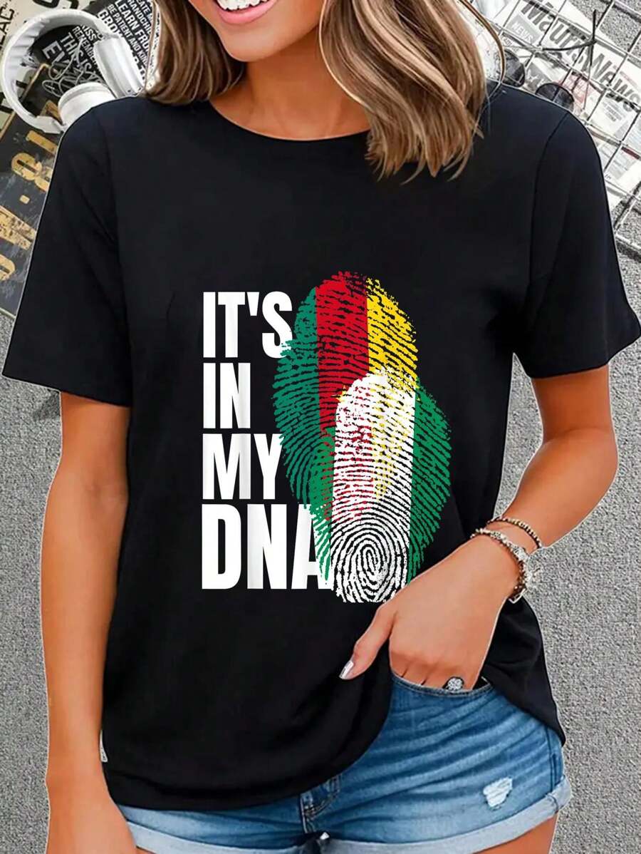 Cameroon And Nigerian Mix DNA Heritage Flag Gift T-Shirt Casual Short Sleeve Shirt - 黑色 - 查看 1