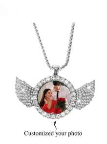 1pc Custom Personalized Photo Necklace, Custom Double-Sided Picture Necklace, Hip Hop Style Chain Strap Picture Pendant, Personalized Commemorative Gift, Father's Day Gift Gift Ideas, Silver, Stylish, Colorful, Vintage, Simple, Unisex, Casual, Cuties, Custom, Personalized, Unique, Ideal Gifts For Him, Ideal Gifts For Her, Her, Boyfriend, Girlfriend, Dad, Mom, Family, Friends, For Anniversaries, For Birthdays, For Graduation, For Prom, For Party, Prom Season