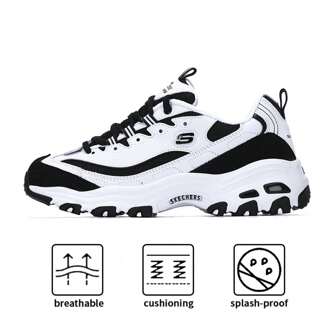 Skechers D'LITES 1.0 Casual Shoes, Breathable Unisex Panda Sneakers For Daily Commute, Style 13148-WBK