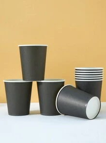10个/25个一次性黑色纸杯，冷饮和咖啡杯，适用于生日派对、家庭聚会、野餐和派对装饰 - 黑色 - 查看 3