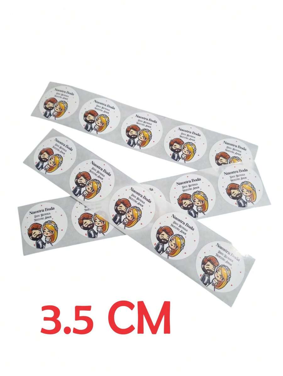 100 sticker, calcomanía, pegantina etiquetas, NUESTRA BODA 3.5 CM - Blanco - Ver 1