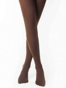 1pc Women's Coffee Color Thickened And Thermal Lined Warm Tights For Autumn And Winter - Coffee Brown - View 7