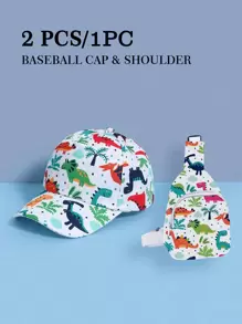 2pcs/Set Boys Dinosaur Pattern Baseball Cap And Dinosaur Backpack, Matching Outfit For Outdoor Use, Suitable As Birthday Gift - White - View 1