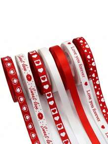 5 件情人节红丝带爱心印花适用于情人节婚礼礼品包装丝带 DIY 工艺品发饰、礼品包装胶带适用于派对、节日、情人节 - 彩色 - 查看 6