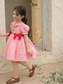 Girls' Summer Princess Dress, Fashionable Unique Sweet Lovely Peter Pan Collar Dress For Girls