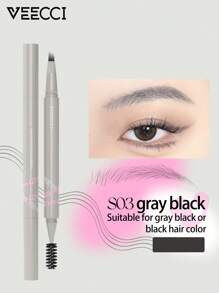 VEECCI Three-Dimensional Four-Claw Water Eyebrow Pen Split Liquid Eyebrow Pencil Long Lasting, Waterproof & Colorfast - S03 Gray Black - View 1