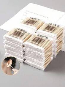 100 支双头圆形清洁棒，卫生清洁棒，家用卸妆棒，包，收纳，收纳 - 棉花棒 - 查看 5