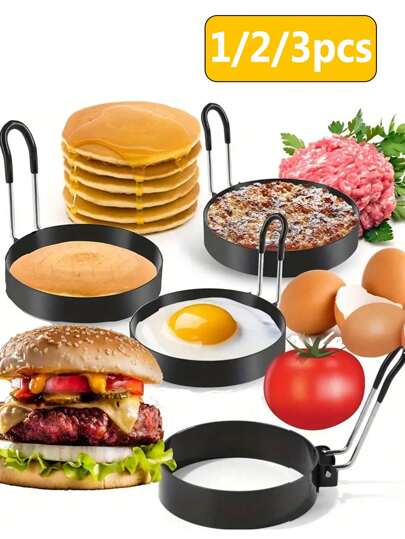 1/2/3 Pcs Round Egg Frying Mold, Non-Stick Pancake Mold, Multi-Purpose Egg Cooker, Heatproof Egg Ring, Kitchen Egg Cooking Tool