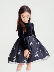 Annil Vestido de suéter para niñas, estilo de invierno, falda cálida de estilo occidental de moda negra