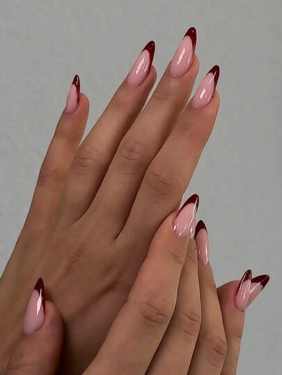 24 pezzi di unghie finte rosa a mandorla di media lunghezza, stile minimalista lucido, copertura completa per donne e ragazze, fai da te, regalo per San Valentino, unghie adesive, forniture per unghie