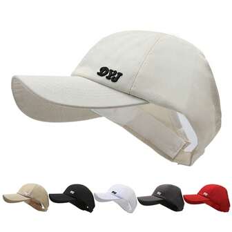 1 件装字母休闲街头风格涤纶刺绣金属装饰运动户外凌乱发髻帽，夏季