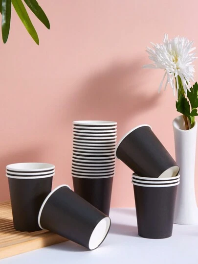 10 Stück/25 Stück Einweg Schwarz Papier Becher, geeignet für kalte Getränke, Kaffee, Geburtstagsfeiern, Familienzusammenkünfte, Picknicks, Partydekorationen