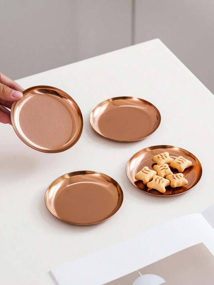 3pcs/6pcs Stainless Steel Rose Gold Small Serving Tray, Snack Tray, Appetizer Plate For Wedding, Party, Dessert - Multicolor - View 1