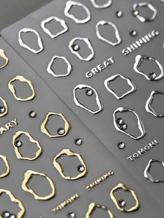 1 st metallisk asymmetrisk guldram Nail Art Stickers 5D Crystal Strass Nail Art Dekaler Manikyr Design DIY