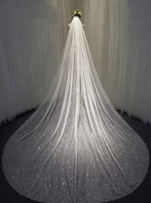 1 Piece Women 1 Tier Cathedral Length Glitter Tulle Wedding Bridal Veil For Wedding Party White With Metal Comb Fall Clothes For Women