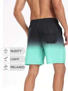 渐变色速干沙滩短裤，男士弹力，双层冲浪板短裤，带口袋，透气，适合夏季户外活动/运动/健身 - 薄荷綠 - 查看 4