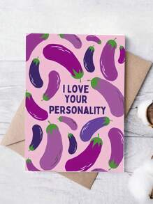 1 pieza Tarjeta divertida y graciosa de San Valentín con dibujo de berenjena - Perfecta para esposo o novio, nota de amor divertida para aniversario, diseño de dibujos animados, hecha de papel