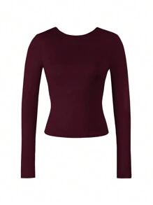 Vaiaye Women's Long Sleeve Sexy Backless Fitted Christmas Activewear Top - Burgundy - View 4