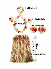 Set de 6 piezas Collar de guirnalda de Hawái, Set de falda de paja de fiesta tropical hawaiana, Flores de hibisco tropicales para fiestas de piscina de verano y fiestas temáticas de Hawái, decoración de verano, decoración de fiesta, y suministros, decoraciones de boda de playa de cumpleaños, suministros de fiesta de leis hawaianos