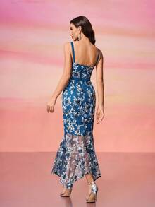 女士花卉网眼修身无袖晚礼服，简约时尚，派对礼服，婚礼宾客礼服，舞会礼服