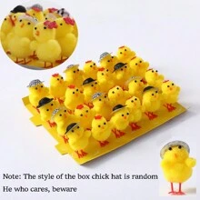 LINGXUE 24pcs/Set Realistic Mini Chicken Decorations, Cute Easter Chicks For Home Garden Ornaments, Gifts (Chicken Hat Random)