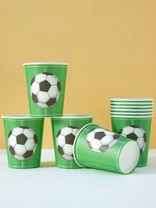 10/25 Stück Einweg-Papierbechermit grünem Fußball-Design, Fußballthemen-Papierbecher, für kalte Getränke und Kaffee geeignet, passend für Geburtstagsparty, Familientreffen, Picknick, Partydekorationen
