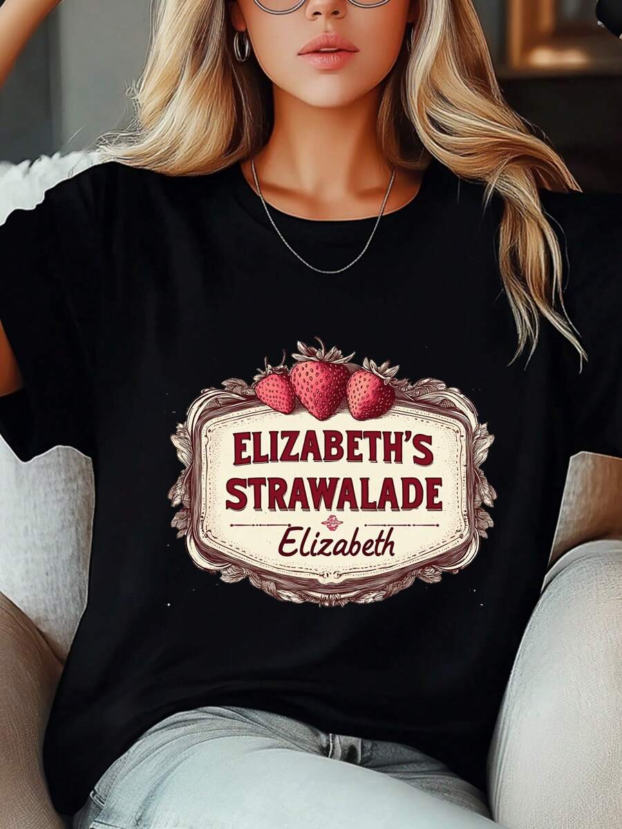 Women's Plus Size Strawberry Retro Cartoon Print T-Shirt Fashion Short Sleeve Round-Neck Tops Summer Streetwear