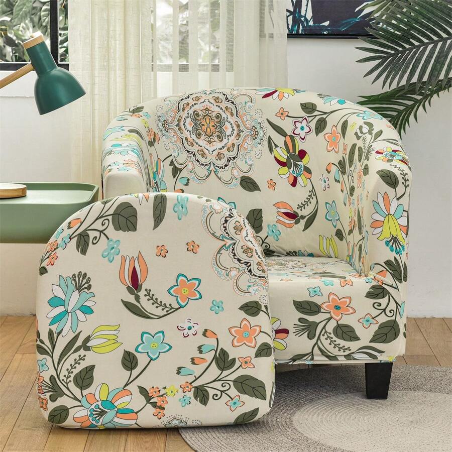 Elastic Stretch Tub Chair Covers 2-Pieces Armchair Bucket Chair Full Slipcovers Tub Chair Cover With Cushion Cover Club Bucket Chair Slipcover Removable Protector For Home Living Room - 杏色 - 查看 1