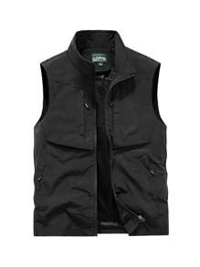 1pc Men's Casual Spring/Summer Outdoor Vest Jacket - Black - View 3