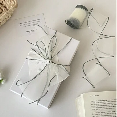 彩色边缘鱼骨纱丝带礼品包装丝带，高品质花卉装订丝带，节日礼品丝带，蝴蝶结，蛋糕花卉装订，DIY蝴蝶结