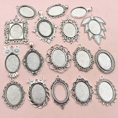 10 piezas Ajuste de color plateado antiguo para cabujones ovalados de 18x25mm Placa de ajuste en blanco para dije DIY Bandeja de bisel para accesorios de joyería