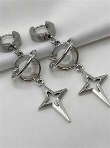 1 par de pendientes con colgante de estrella cuadrangular con estilo - Adecuado para uso diario, fiesta y viaje de las mujeres como regalo de joyería