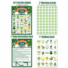 33pcs St. Patrick's Theme Bingo Game Set For Family - Includes 24 Player Cards And Reward Stickers - Green Lucky Clover Festive Paper Party Favors Supplies For Holiday, Gathering And Group Activities