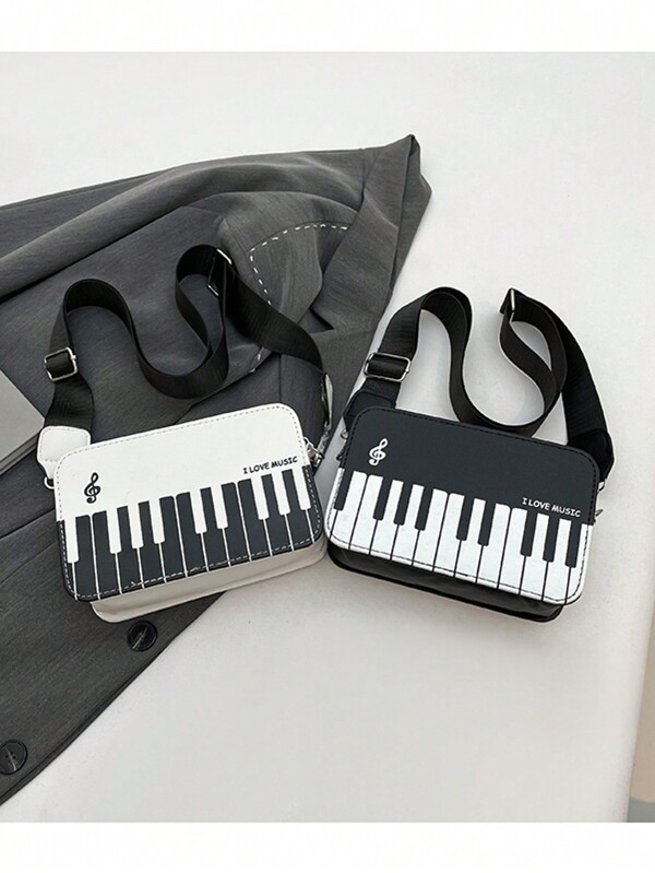 1pc Fashionable & Sweet Mini Square Bag, New PU Crossbody Bag With Piano Note Decoration, Camera Bag For Daily, Work, Casual, Holiday Gift