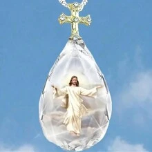 1個個性化設計的人物 & 心形 & 雨滴形玻璃吊墜項鍊,男女均適用,適合於復活節、聖誕節以及日常佩戴