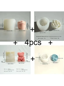 Conjunto de moldes de silicone de 4 peças - Designs de ursos de rosas e corações para velas DIY, sabonetes, artesanatos de argila - Presente perfeito para namorada, jovens, família - Ideal para Páscoa, Dia dos Namorados, aniversários, decoração de casa