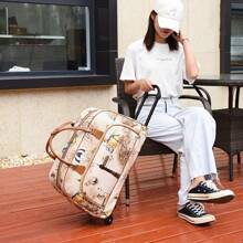 Spacious Women's Travel Suitcase With Wheels - Waterproof Oxford Fabric, Lightweight Trolley Bag In Light Yellow, Large Capacity, Rolling Luggage - 玫瑰金 - 查看 3