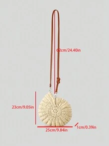 创意海螺设计草编单肩包趣味纸编织斜挎包可爱夏季沙滩包小号女式钱包 - 米色 - 查看 7