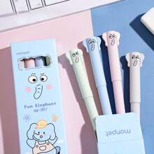 Quatre stylos effaçables avec éléphants, stylos effaçables à pointe fine de 0,5 mm avec encre noire et bleue, motif d'animaux mignons très adaptés pour une utilisation au bureau et à l'école au quotidien - 4 pièces/ensemble - Voir 8